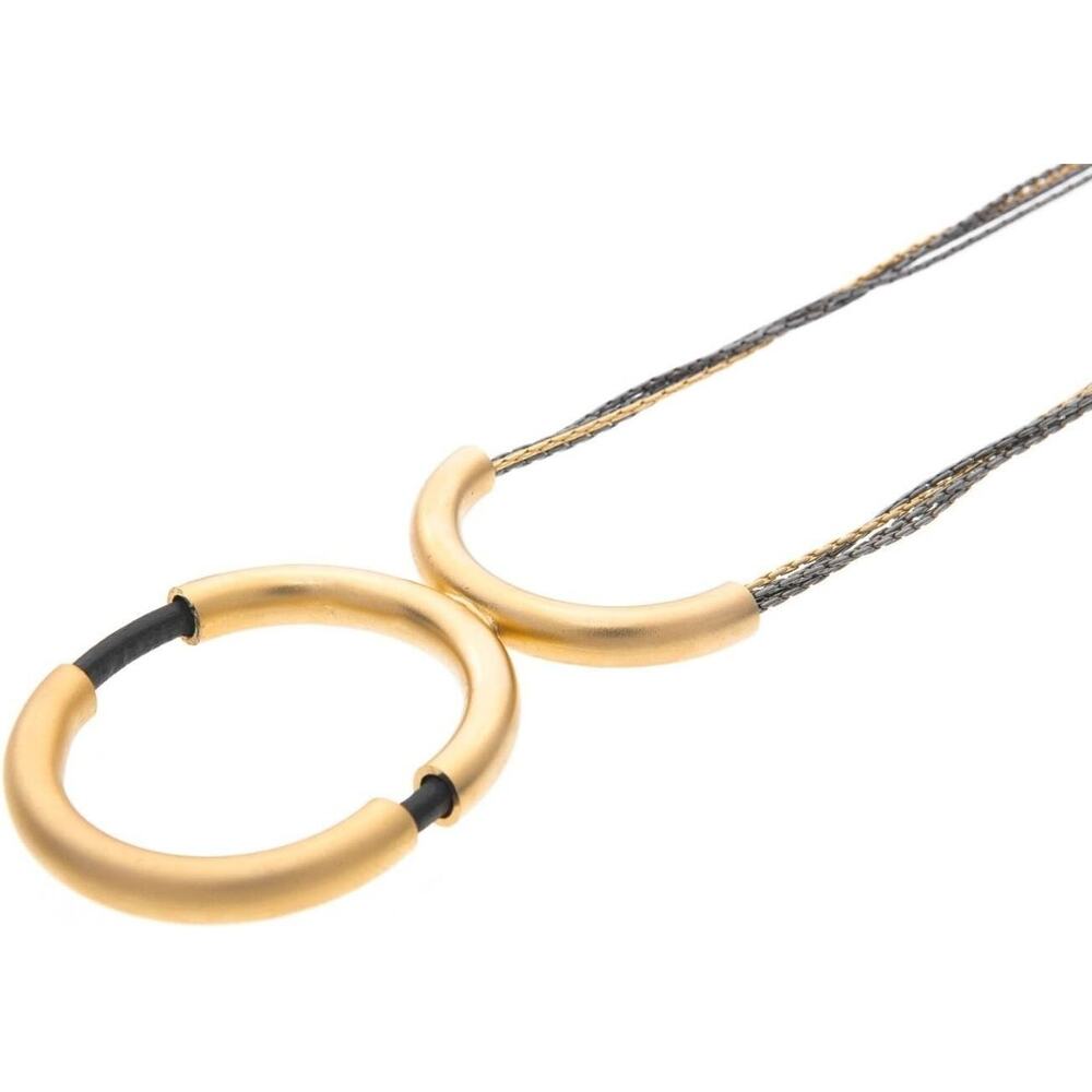 HAGAR SATAT Gold & Gunmetal Oval on Black Leather 4 Strand Necklace NWT